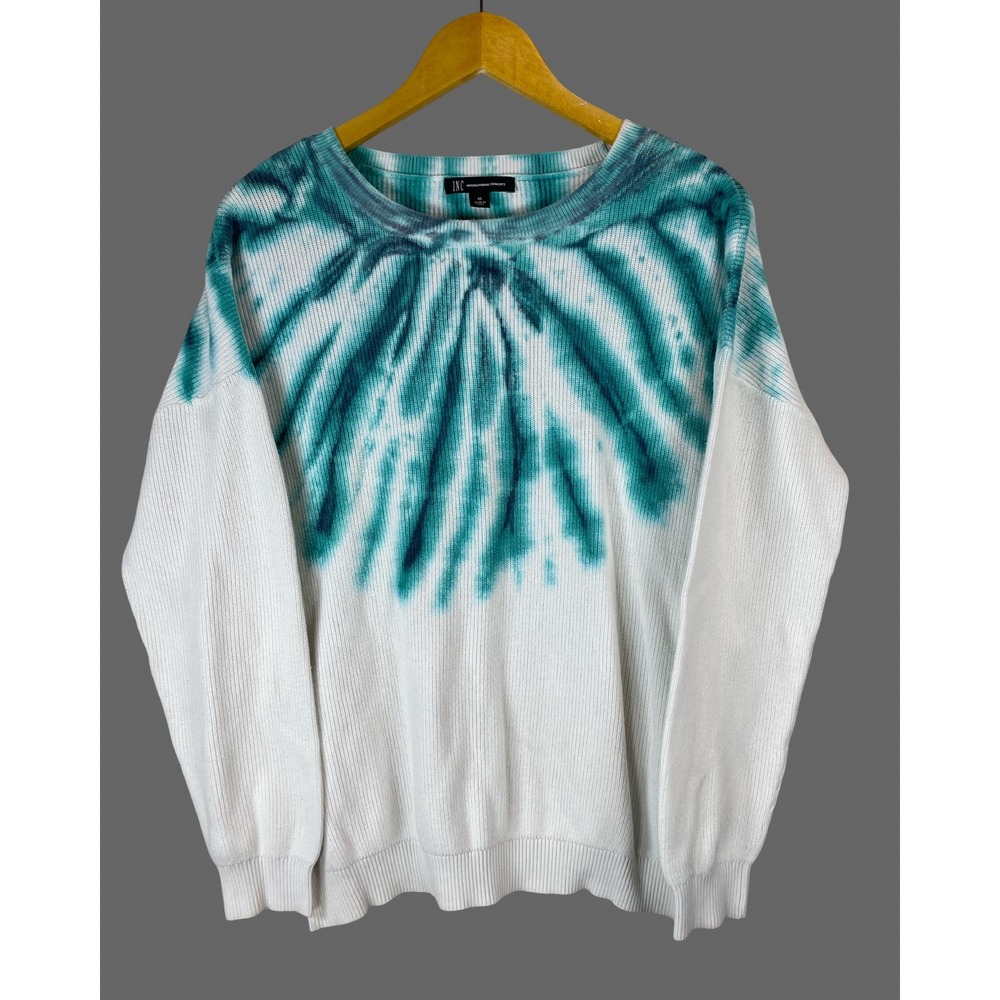 INC International Concepts Womens XL Teal Tie Dye Cotton Ribbed Sweater Casual